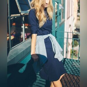Taylor Stitch Midi Dress Navy Blue Size Small